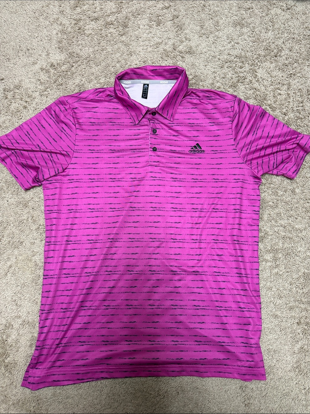 adidas Men’s Fuchsia Polo with Black Stripes
